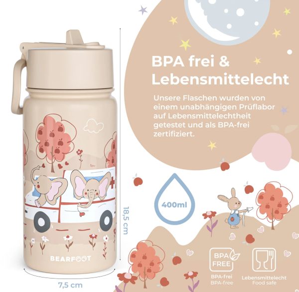 Thermo Kinder Trinkflasche, Isoflasche, Edelstahl Elefant – Bild 5