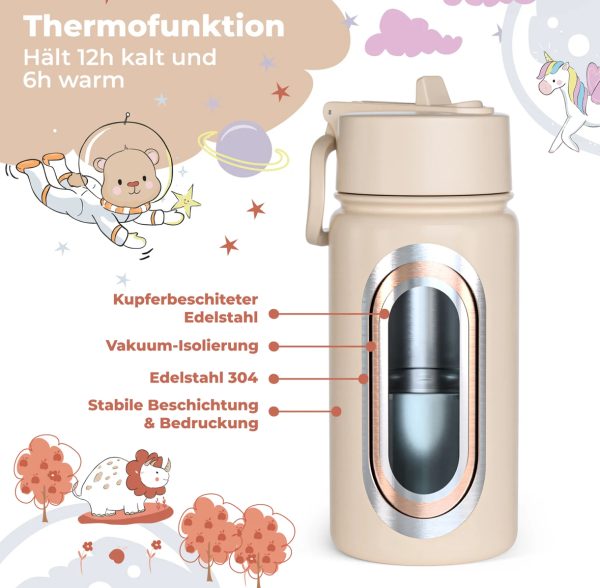 Thermo Kinder Trinkflasche, Isoflasche, Edelstahl Elefant – Bild 2