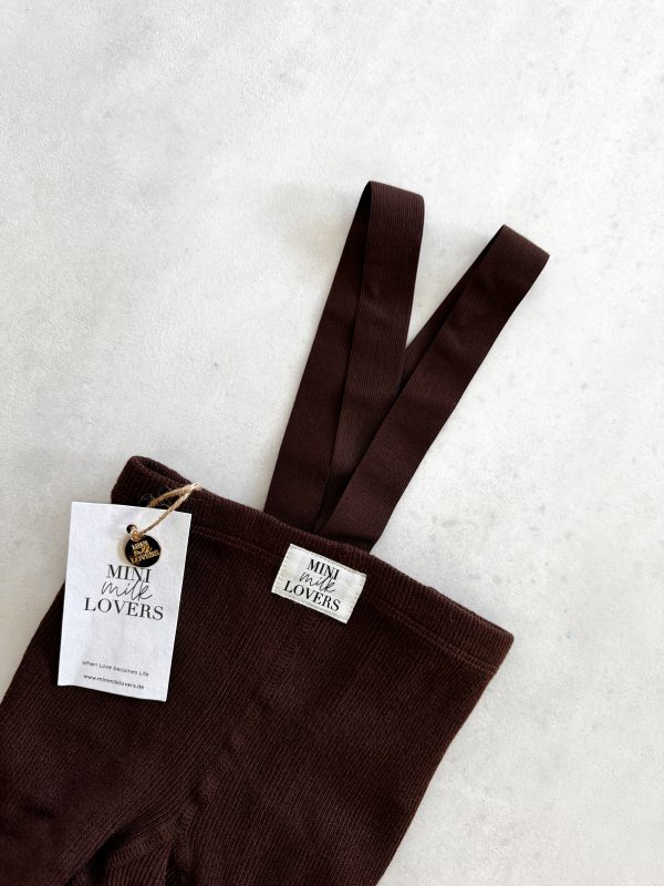 Strumpfhose mit Hosenträgern aus Bio Baumwolle, Chocolate Brown & Beige – Bild 2