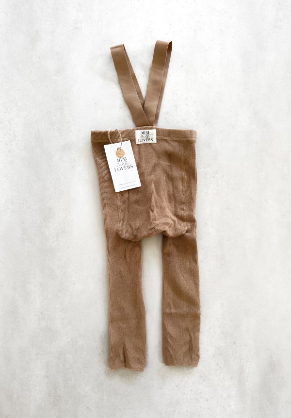 Strumpfhose mit Hosenträgern aus Bio Baumwolle, Chocolate Brown & Beige – Bild 3