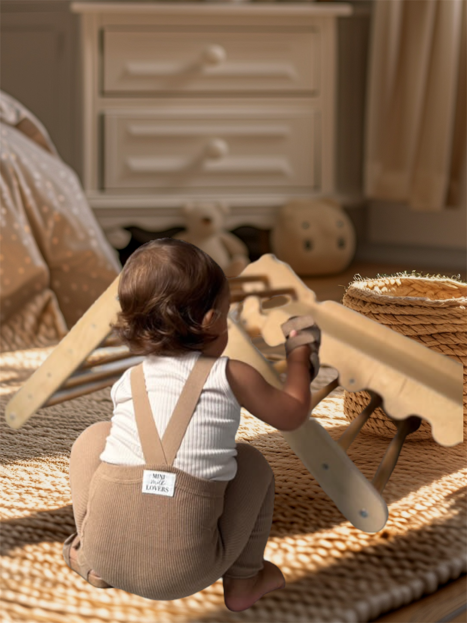 Strumpfhose mit Hosenträgern aus Bio Baumwolle, Chocolate Brown & Beige – Bild 4