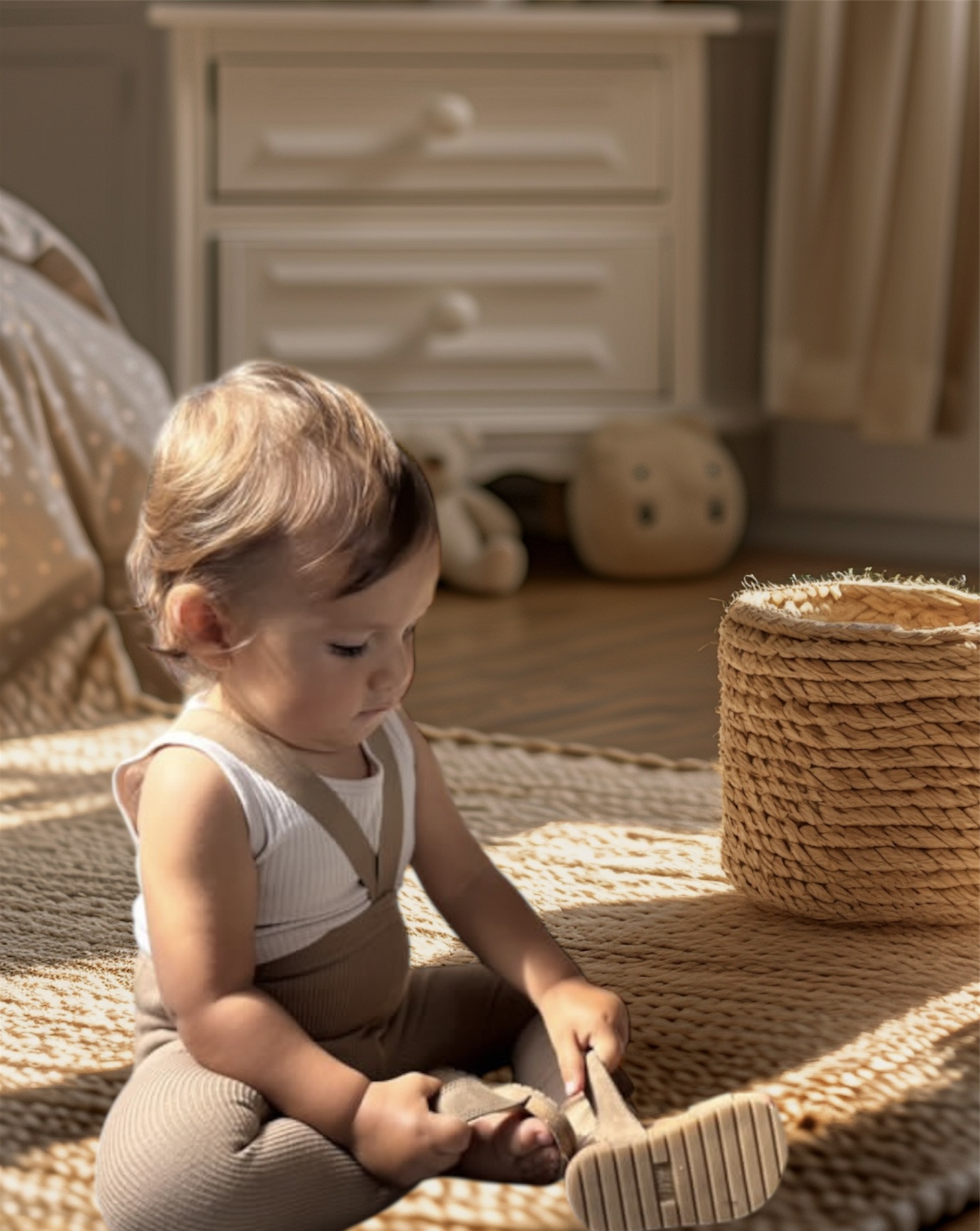 Strumpfhose mit Hosenträgern aus Bio Baumwolle, Chocolate Brown & Beige – Bild 3