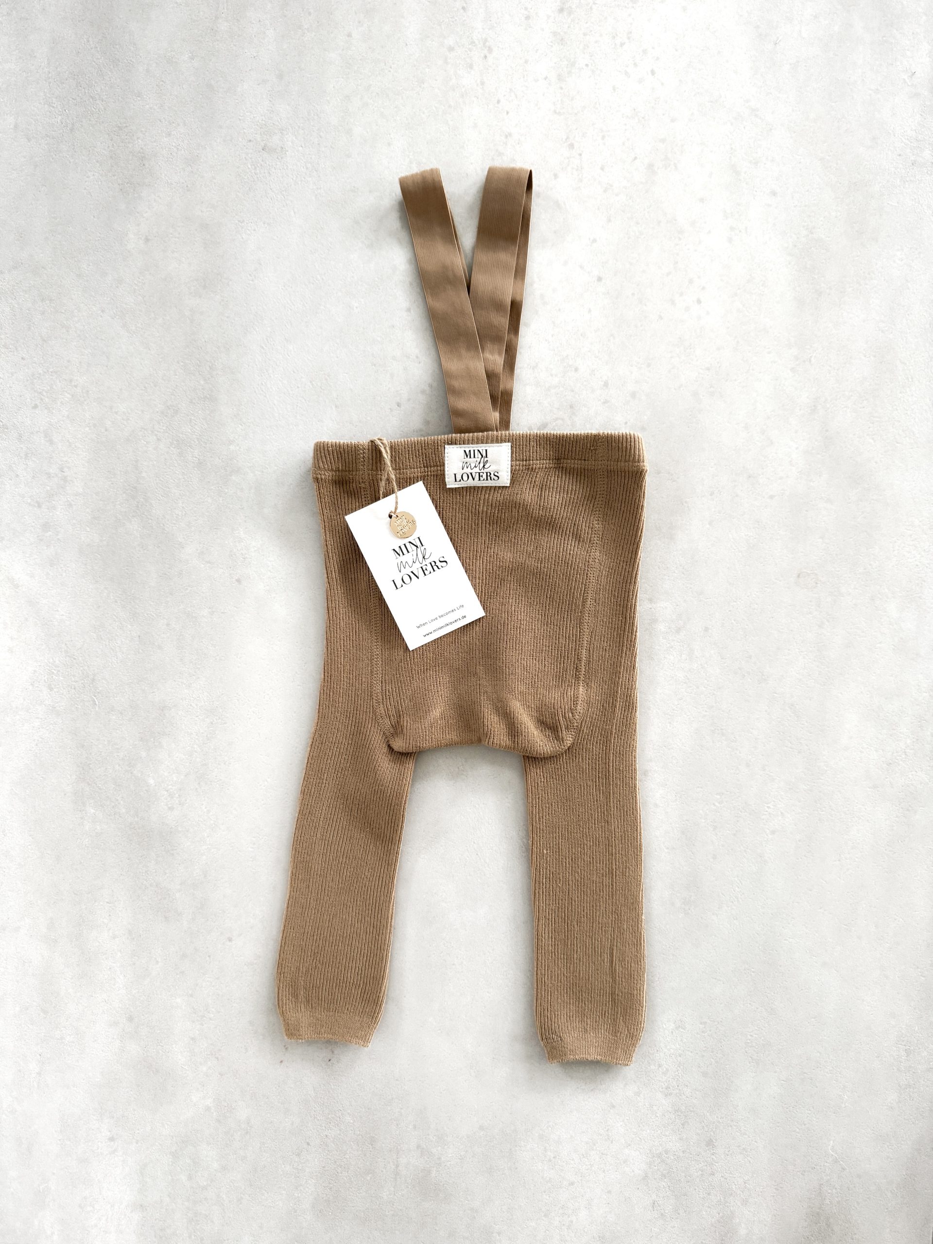 Strumpfhose mit Hosenträgern aus Bio Baumwolle, Chocolate Brown & Beige – Bild 9