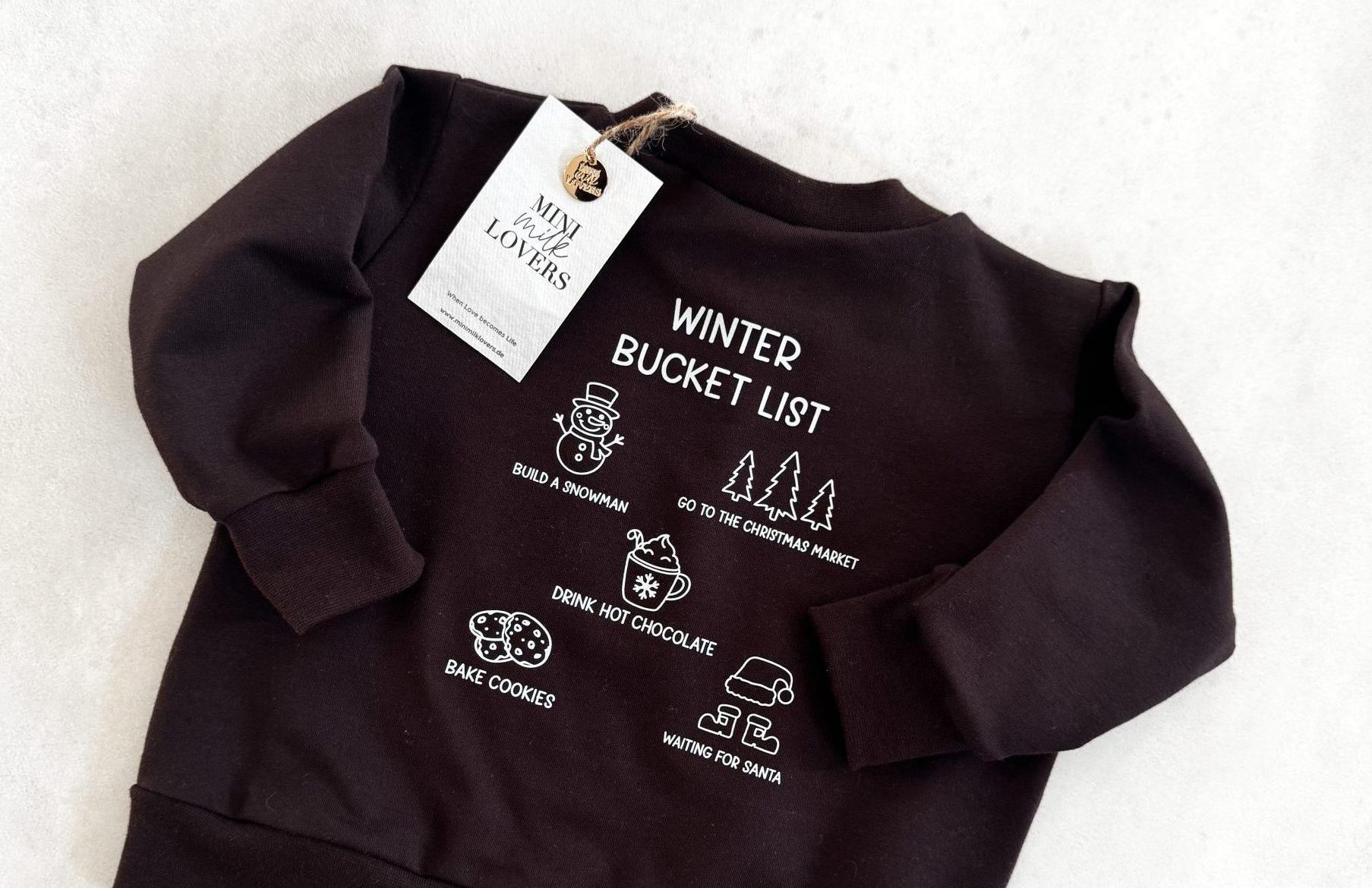 Winter Bucket List Sweater in Chocolate Brown, Beige oder Taubenblau